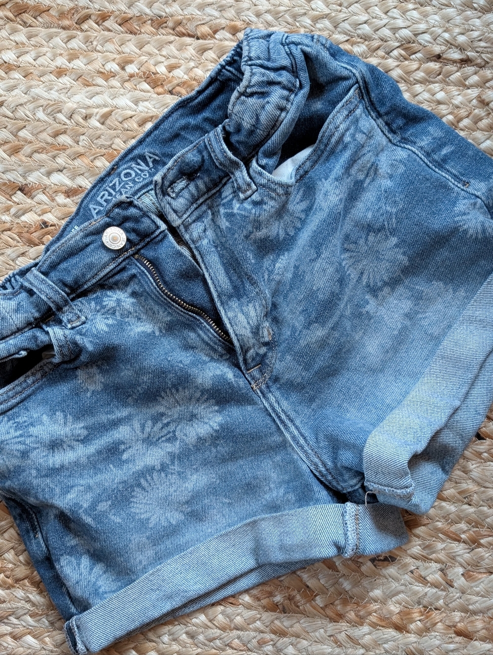 Arizona Jean Company Blue Denim Floral Print Jean Shorts